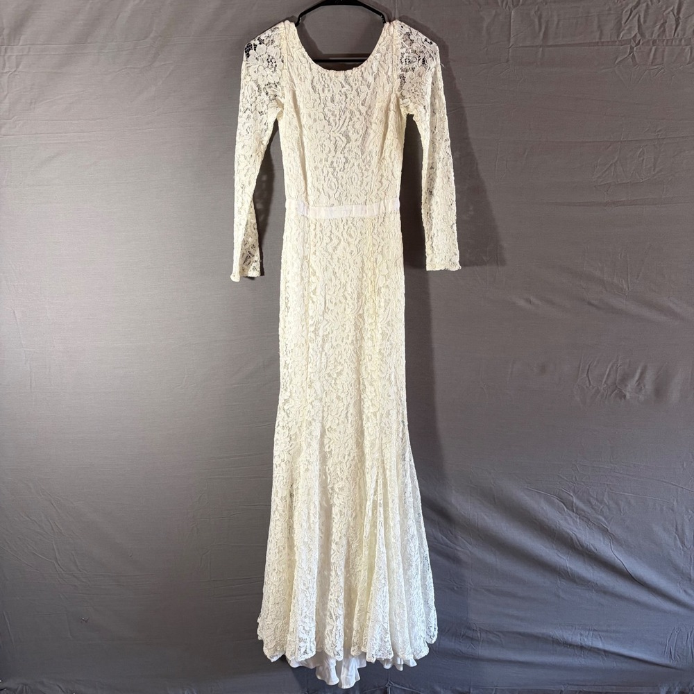 Reformation Hestia Floral Lace Long Sleeve V-Back Wedding Dress Maxi Size 0